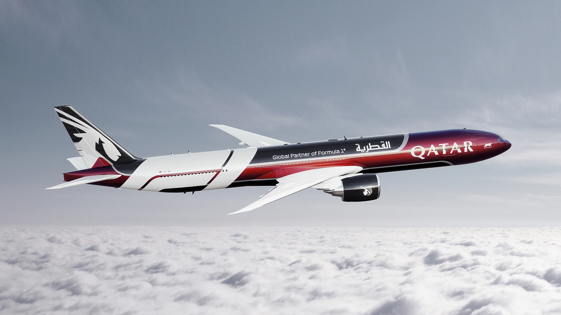 Qatar Airways Unveils New F1 Livery on Boeing 777-300ER