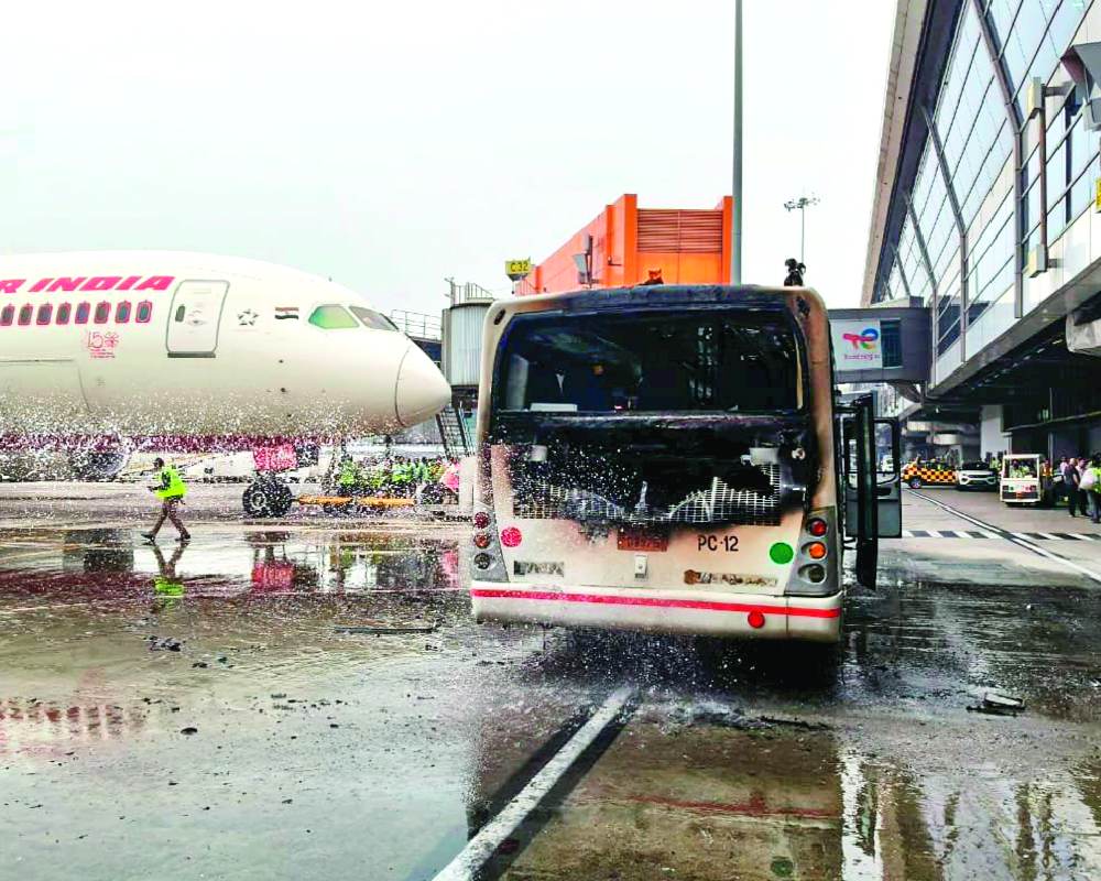 Air India shuttle bus catches fire at IGI Airport T3