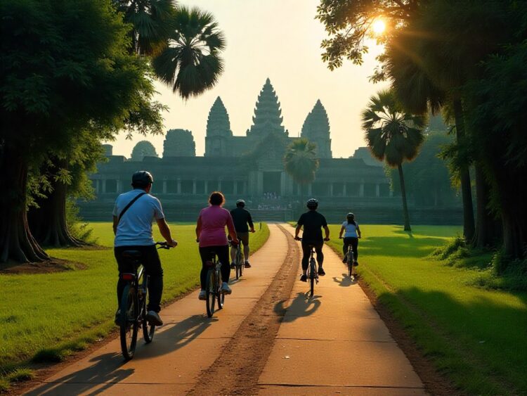 Angkor archaeological park reports an average of over 100 daily cyclists on its 23-kilometer route through forests and rice fields