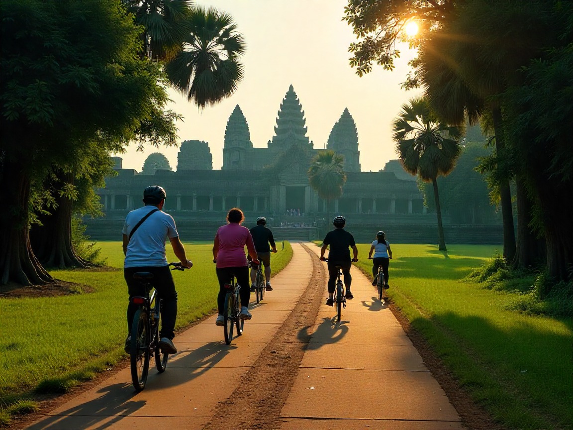 Angkor archaeological park reports an average of over 100 daily cyclists on its 23-kilometer route through forests and rice fields