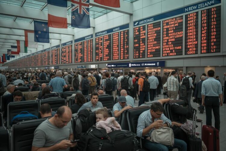 Frustrated passengers left in limbo as 40 flights are cancelled and 183 face postponements due to extreme weather