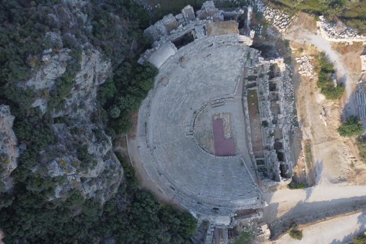 An aerial view of the Myra Ancient Theater in Antalya, Türkiye, Dec. 4, 2025. (AA Photo)