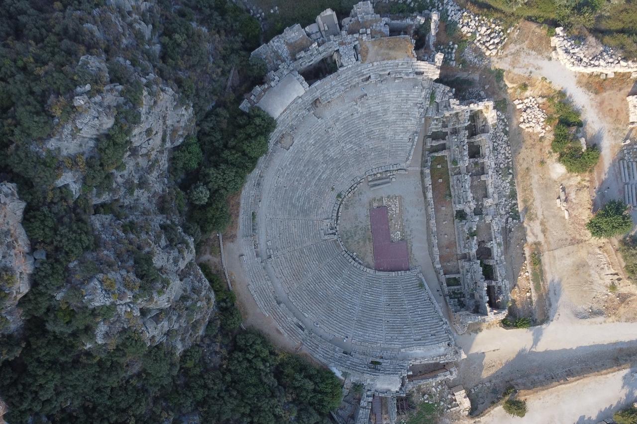 An aerial view of the Myra Ancient Theater in Antalya, Türkiye, Dec. 4, 2025. (AA Photo)