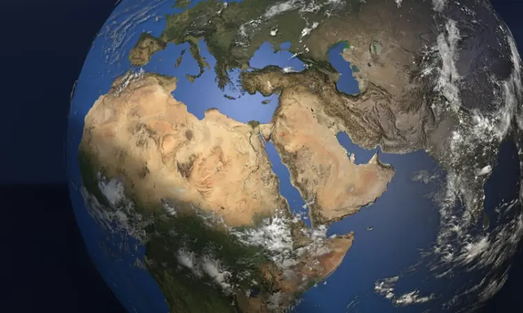 View of the earth focusing on the Middle East and Africa
