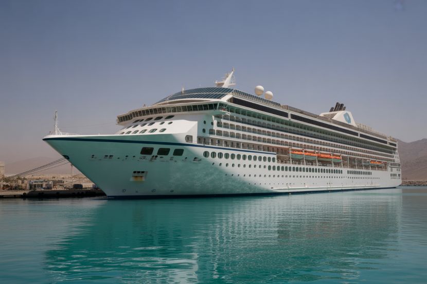 A modern cruise ship docked at a port in iran, symbolising the country&rsquo;s increasing involvement in the marine tourism market.
