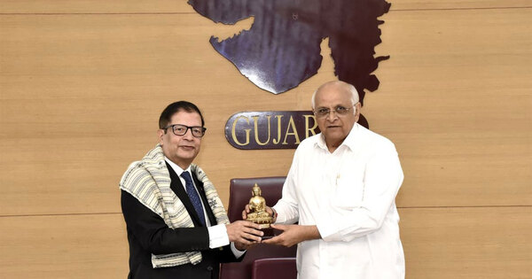 Nepal's ambassador Shankar Prasad Sharma pays courtesy visit to Chief Minister Bhupendra Patel