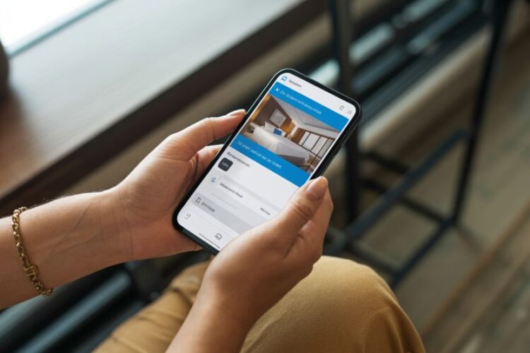 Guests booking a room through roommaster's premium booking engine on a mobile device.