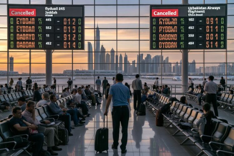 Weather chaos strikes as 14 flights are called off and 97 delayed