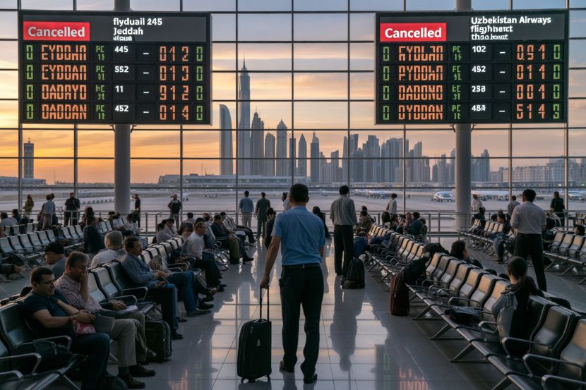 Weather chaos strikes as 14 flights are called off and 97 delayed