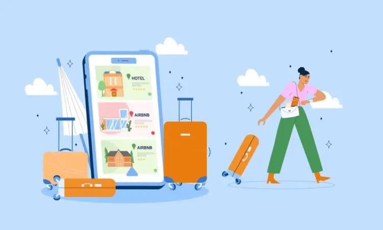 Illustration of a woman pulling a suitcase