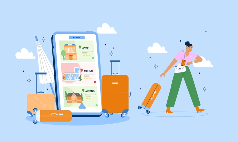 Illustration of a woman pulling a suitcase