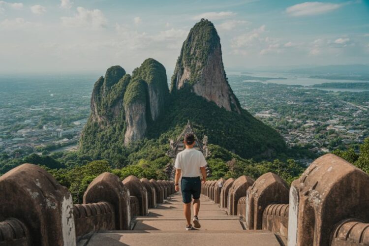 Visitors enjoying innovative travel experiences in thailand with a mix of nature, culture, and modern tech.