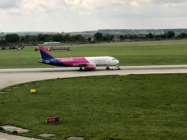 Wizz Air and Ryanair planes in sky
