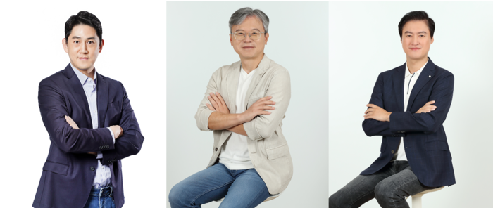 (From left) Lee Chul-woong, CEO of Nol Universe Consumer Platform Division, Lee Joon-young, CEO of Yanolja Cloud Enterprise Solutions Division, and Choi Chan-seok, CEO of Yanolja Corporation Holding Division. [Let's have fun]