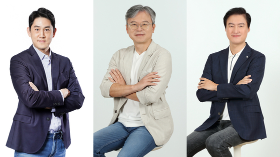 From left, Lee Chul-woong, CEO of Nol Universe, Lee Joon-young, CEO of Yanolja Cloud, and Choi Chan-seok, CEO of Yanolja Holdings. [Photo provided = Let's have fun]