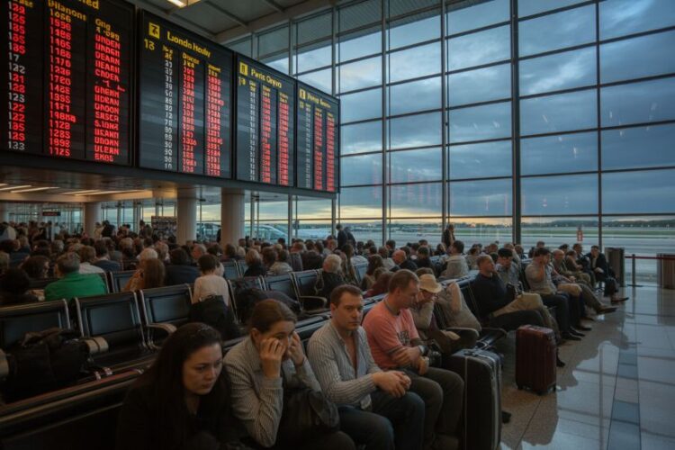 Frustrated passengers left stranded as 17 flights are scrapped and 397 delayed
