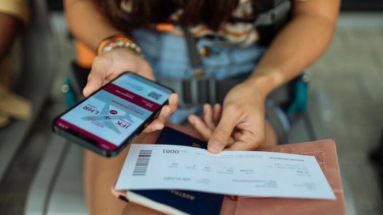 woman at airport checking in