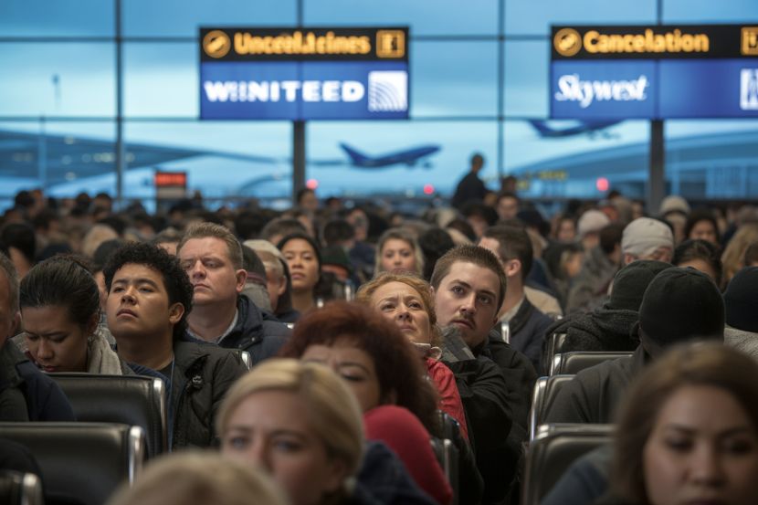 Frustrated passengers face travel chaos as 49 flights are axed and 51 delayed