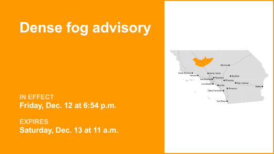 Dense fog advisory active for 5 Freeway through Grapevine until Saturday midday – limited visibility