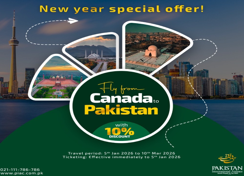 Pakistan International Airlines Offers Ten Percent Discount on Flights from Canada to Pakistan for T...