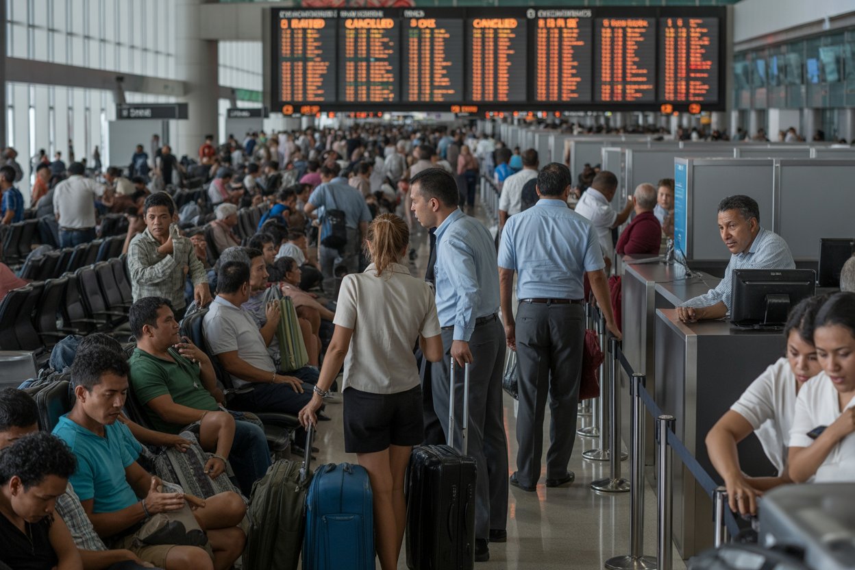 Hundreds of Travellers Stranded at Vancouver International Airport in Canada as 101 Flights Are Dela...