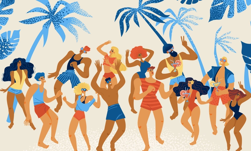 Illustration of a beach party