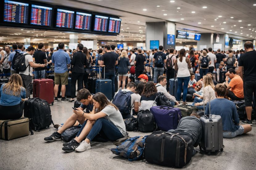 Travelers left stranded across us, detroit, chicago, and new york as delta, american airlines, united, and southwest faces 46 flight delays and 10 cancellations