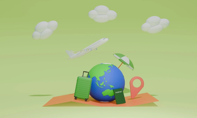 Graphic - travel concept with a globe and suitcase