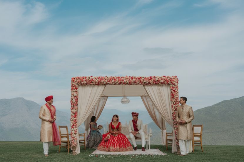 A beautiful indian destination wedding ceremony held at a scenic international venue