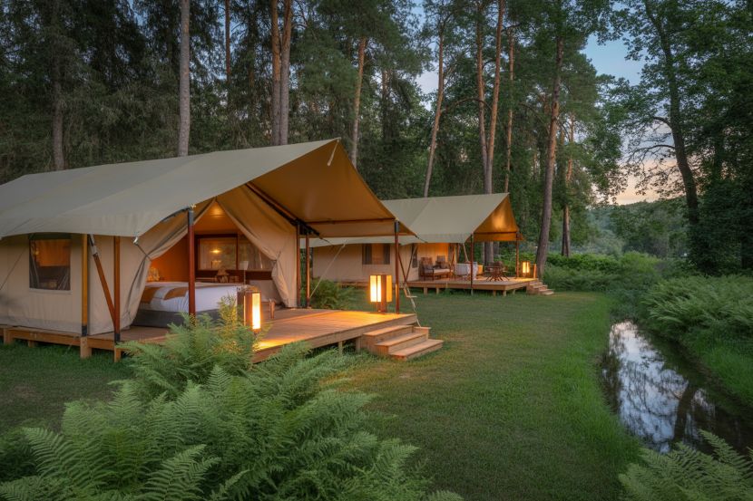 A stunning glamping site surrounded by nature, offering a peaceful escape from city life.