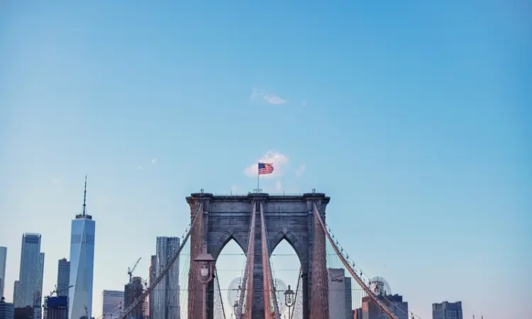 U.S. flag on top of a bridge
