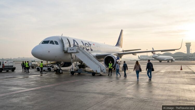 AJet aircraft on the tarmac at Istanbul Sabiha Gökçen Airport at sunrise.