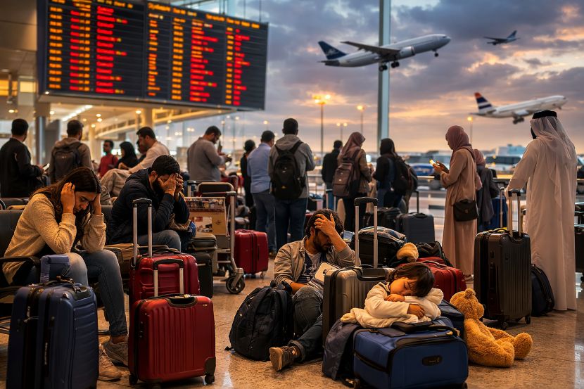 Travellers isolated at abu dhabi international as indigo, qatar airways, and egypt air ground flights to new delhi, cairo, doha, and more amid 50 cancellations and 28 delays