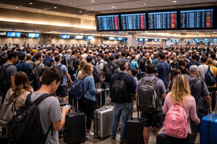 Travellers grounded at los angeles airport as delta, american airlines, united, and southwest face 282 delays and 42 cancellations impacting new york, chicago, miami, and other us cities