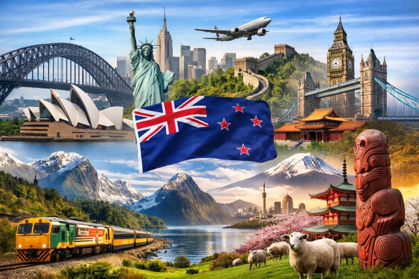 New zealand, australia, us, united kingdom, china , japan, and india