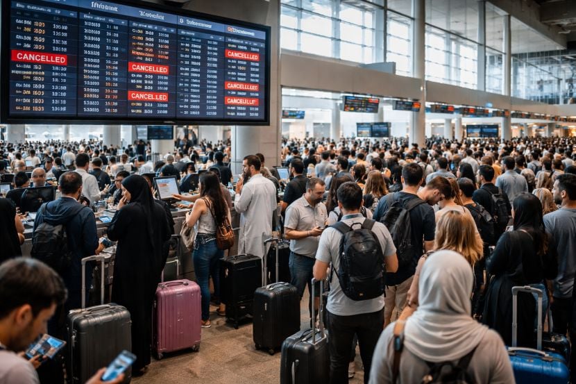 Travel chaos at kuwait international as gulf air, qatar airways, saudia, egypt air, and kuwait airways cancel 24 flights to doha, jeddah, cairo, and manama