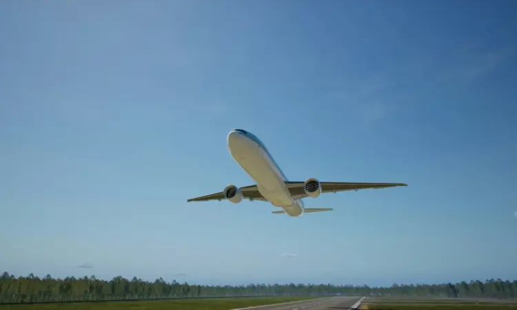 A large airplane is taking off.