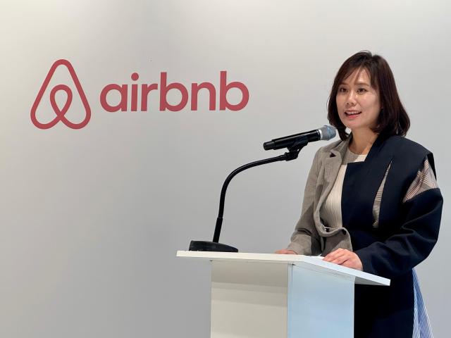 Airbnb Korea Country Manager Seo Ga-yeon speaks at a media briefing titled