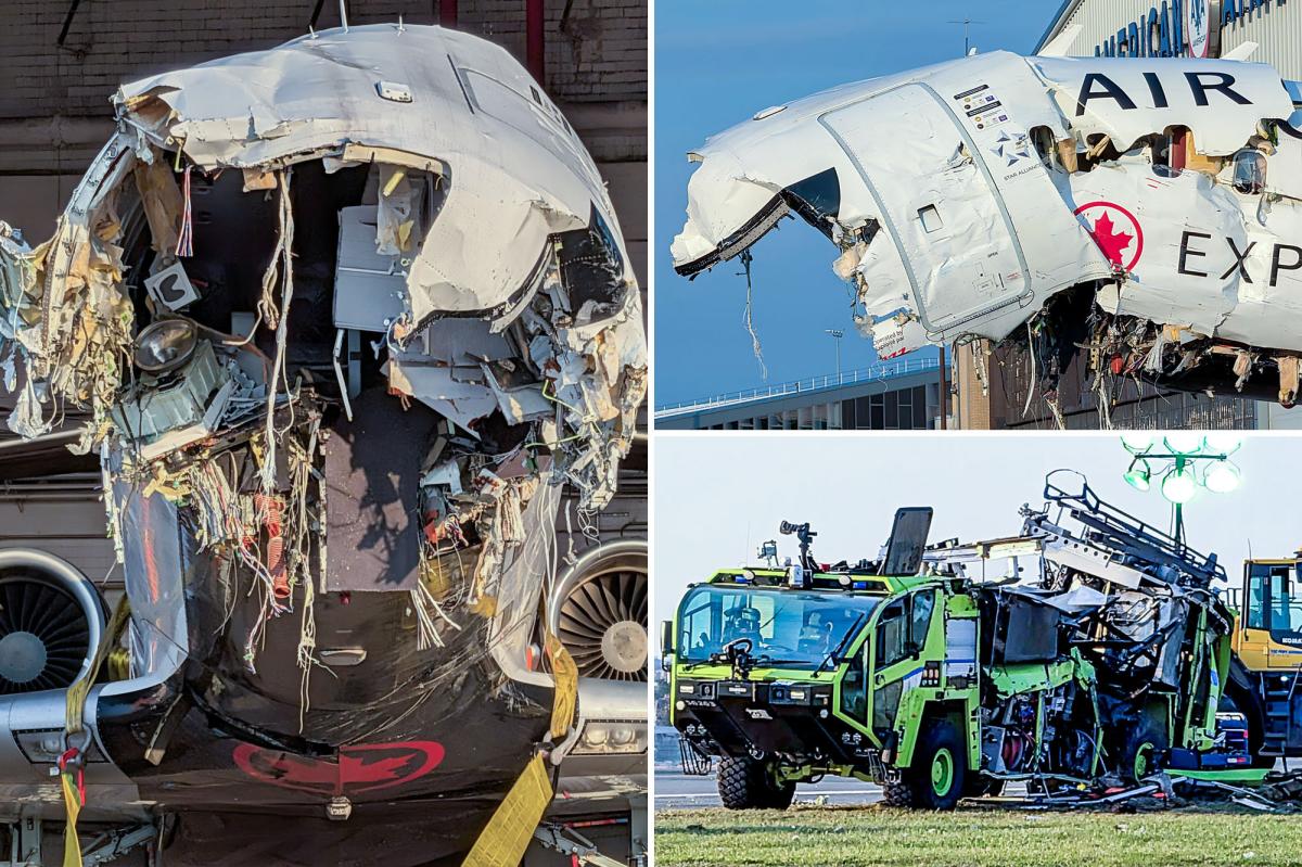 Shocking closeup images show devastating destruction to Air Canada plane after deadly LaGuardia cras...
