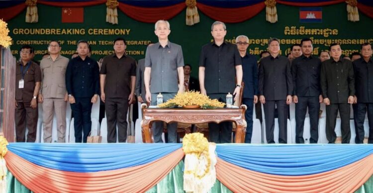 Officials at funan techo water management project inauguration in cambodia.