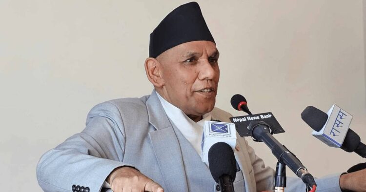 Narayan Prasad Dahal speaking at an event in Kathmandu about rural tourism development