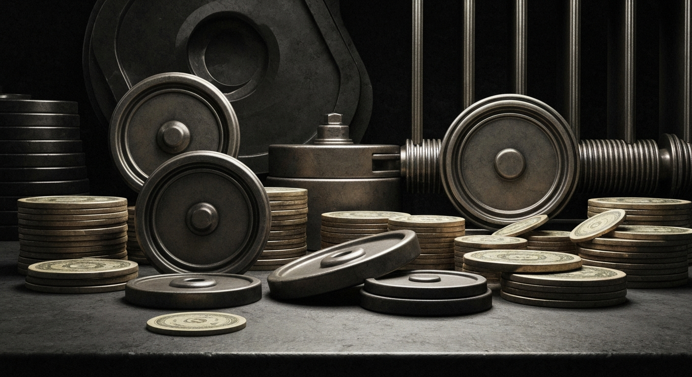 An extreme close-up of gears, levers, and other industrial banking machinery, conveying a sense of the complex financial systems underlying the markets.
