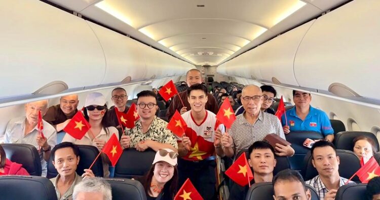 Vietjet is brilliantly decorated with red flags and yellow stars to welcome passengers celebrating t...
