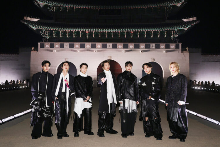 Members of boy band BTS pose for a photograph during their performance titled, ″BTS The Comeback Live: Arirang,″ in central Seoul on March 21. [NETFLIX/BIGHIT MUSIC]