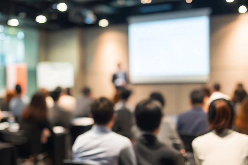Blurred image of a conference stage