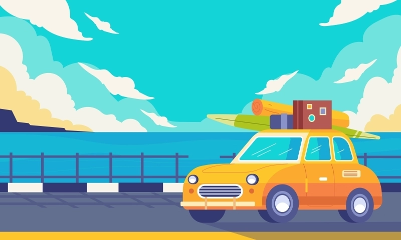 Illustration summer travel, car, vacation