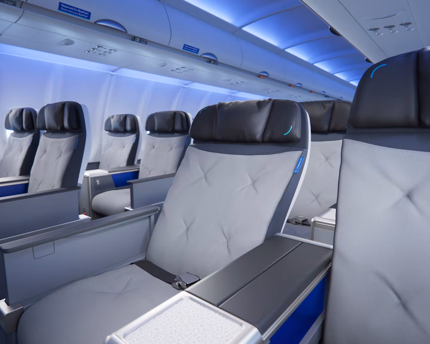 Seats in JetBlue's BlueFirst will be arranged in a two-by-two configuration with five inches of recline.